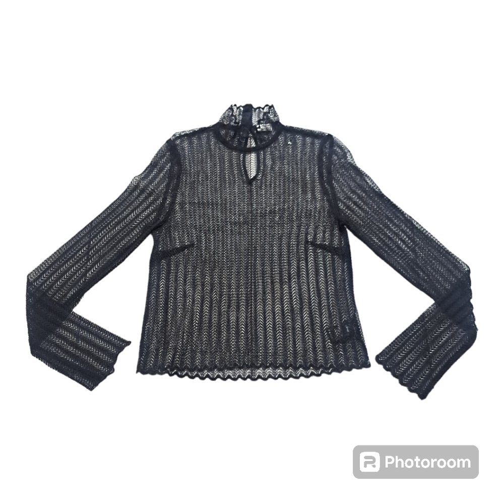 Wilfred by Aritzia Lace Long Sleeve Blouse Scalloped Hem Size Medium